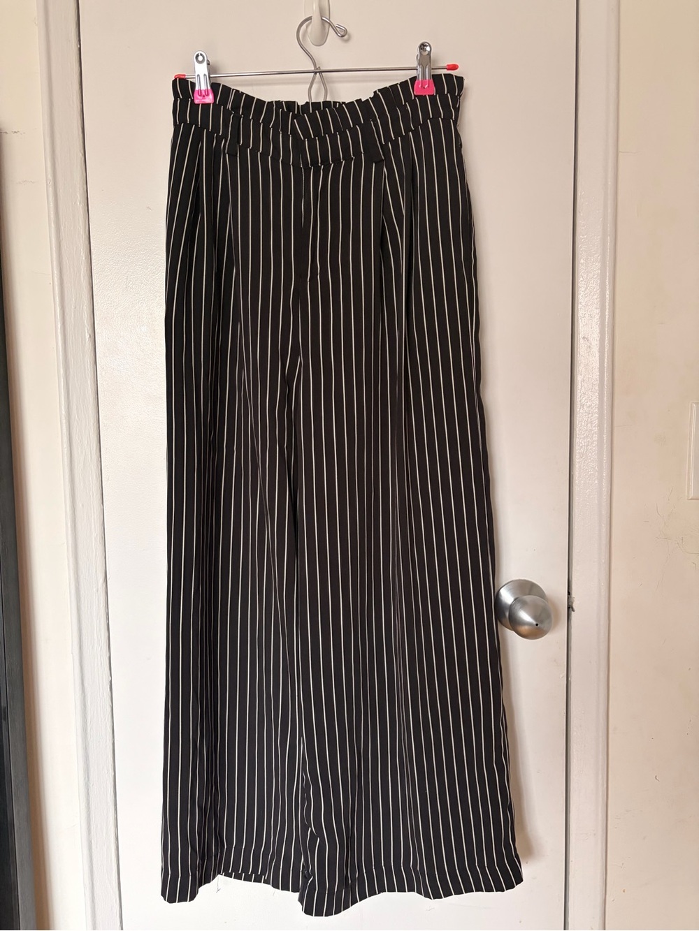 Women’s Black Pinstripe Wide-Leg Pants